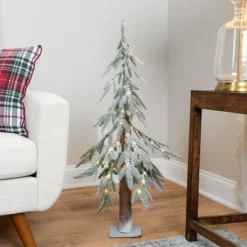 Northlight Pre-Lit Flocked Battery Operated Alpine Artificial Christmas Tree - 3' - Clear LED Lights