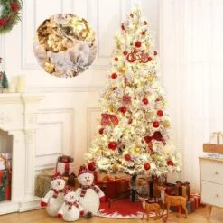 Artificial Christmas Tree With White Lights & Foldabe Metal Stand, Flocked Christmas Pine Trees For Home, Holiday Decoration -Northlight Sale GUEST 5402b93e 60d3 4e22 a9ce 02f970608522