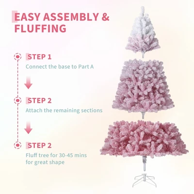Prelit Pink Snow Flocked Christmas Tree, Warm LED Lights, Gradient Branches, Sturdy Metal Stand, Holiday Decor For Home Office Party 10 Prelit Pink Snow Flocked Christmas Tree, Warm LED Lights, Gradient Branches, Sturdy Metal Stand, Holiday Decor For Home Office Party - Image 8