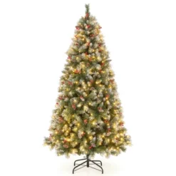 Costway 5FT/6.5FT/7.5FT Artificial Christmas Tree Hinged With 200/420/560/650 Warm LED Lights & 126/207/267/309 Red Berries -Northlight Sale GUEST 5739cd71 2ab1 4cf0 b687 202e82cd268c