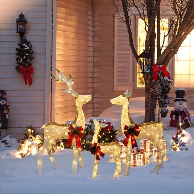 LuxenHome Lighted White & Gold Glitter Deer Family Set, Indoor/Outdoor Christmas Decoration White, Gold, Red, Green 5 LuxenHome Lighted White & Gold Glitter Deer Family Set, Indoor/Outdoor Christmas Decoration White, Gold, Red, Green - Image 3