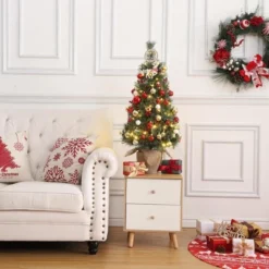 Small Xmas Tree, Mini Christmas Tree W/Lights, 3ft Christmas Tree Pre-lit W/78 Warm White LED Lights,Red Berry Clusters And Cloth Bag Base,2pcs -Northlight Sale GUEST 5eb85aa5 2db6 4856 adaf 1b3f07c3d65a