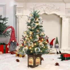 Pre-Lit 3Ft Snow Flocked Artificial Christmas Tree W/ 78 White LED Lights & Lighting Elk Base, 8 Modes Tabletop Mini Tree For Home Decor, 2 Pack -Northlight Sale GUEST 5edc7f06 8686 4a03 aea4 aa3616caa98f