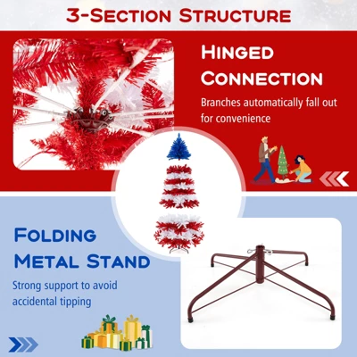 Costway 7.5 FT Patriotic Pre-Lit Artificial Christmas Tree With 1341 Branch Tips 480 Lights 7 Costway 7.5 FT Patriotic Pre-Lit Artificial Christmas Tree With 1341 Branch Tips 480 Lights - Image 5