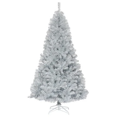 Costway 7.5Ft Hinged Unlit Artificial Tinsel Christmas Tree Holiday,Silver ,Gold 13 Costway 7.5Ft Hinged Unlit Artificial Tinsel Christmas Tree Holiday,Silver ,Gold - Image 11