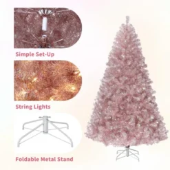 Pre-Lit Rose Gold Christmas Tree — 150 Warm White LEDs, Sparkling Tinsel, Sturdy Metal Stand, Indoor Holiday Accent -Northlight Sale GUEST 61115ba1 342a 4168 b5cc 1c19eebf232e