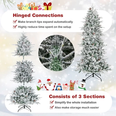 Costway 6 FT/7.5FT Pre-Lit Christmas Tree Snow Flocked Hinged With 715/1107 Branch Tips & 210/350 Lights 9 Costway 6 FT/7.5FT Pre-Lit Christmas Tree Snow Flocked Hinged With 715/1107 Branch Tips & 210/350 Lights - Image 7