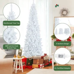 Costway 7FT Pre-Lit Hinged Pencil Christmas Tree White W/ 300 LED Lights & 8 Flash Modes -Northlight Sale GUEST 6343e079 8158 4de0 93d7 b08396288bb0