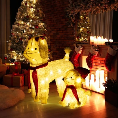 Tangkula 2-Piece Christmas Lighted Dogs 3D Xmas Light-up Cute Poodle With 60 LED Lights Red Scarves Zip Ties & Ground Stakes 11 Tangkula 2-Piece Christmas Lighted Dogs 3D Xmas Light-up Cute Poodle With 60 LED Lights Red Scarves Zip Ties & Ground Stakes - Image 9