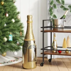 12" Christmas Mirror Champagne Bottle Gold Decor - Wondershop™