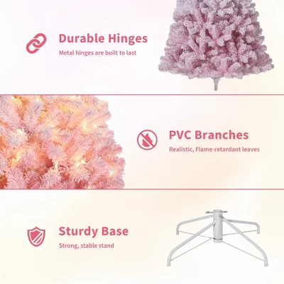 Prelit Pink Snow Flocked Christmas Tree, Warm LED Lights, Gradient Branches, Sturdy Metal Stand, Holiday Decor For Home Office Party 9 Prelit Pink Snow Flocked Christmas Tree, Warm LED Lights, Gradient Branches, Sturdy Metal Stand, Holiday Decor For Home Office Party - Image 7