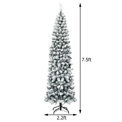Costway 4.5/6/7.5 Ft Pre-lit Snow Flocked Artificial Pencil Christmas Pine Tree With 150/250/350 LED Lights 6 Costway 4.5/6/7.5 Ft Pre-lit Snow Flocked Artificial Pencil Christmas Pine Tree With 150/250/350 LED Lights - Image 4