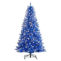 6.5ft Puleo Pre-Lit Blue Artificial Christmas Tree Clear Lights: Flame-Retardant, Hinged Branches, Easy Setup -Northlight Sale GUEST 709695bc 2215 4c7b a4fe d1b44df62a86