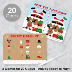 Big Dot Of Happiness Jolly Santa Claus - 2-in-1 Christmas Party Cards - Activity Duo Games - Set Of 20