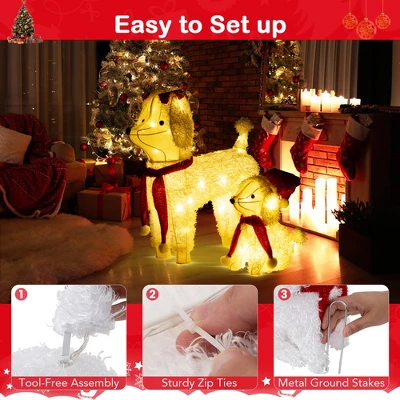 Tangkula 2-Piece Christmas Lighted Dogs 3D Xmas Light-up Cute Poodle With 60 LED Lights Red Scarves Zip Ties & Ground Stakes 9 Tangkula 2-Piece Christmas Lighted Dogs 3D Xmas Light-up Cute Poodle With 60 LED Lights Red Scarves Zip Ties & Ground Stakes - Image 7