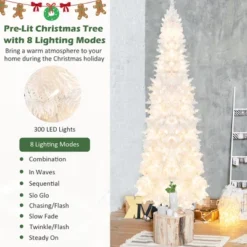 Costway 7FT Pre-Lit Hinged Pencil Christmas Tree White W/ 300 LED Lights & 8 Flash Modes -Northlight Sale GUEST 790003f9 803f 43a5 934a 3c25ce82922c