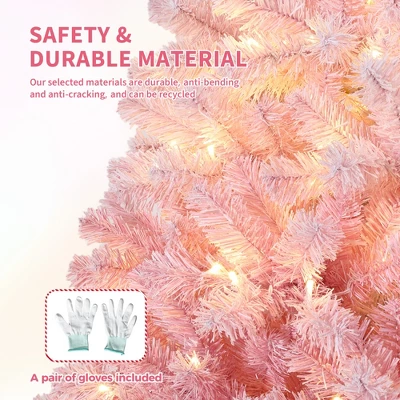 Prelit Pink Snow Flocked Christmas Tree, Warm LED Lights, Gradient Branches, Sturdy Metal Stand, Holiday Decor For Home Office Party 7 Prelit Pink Snow Flocked Christmas Tree, Warm LED Lights, Gradient Branches, Sturdy Metal Stand, Holiday Decor For Home Office Party - Image 5