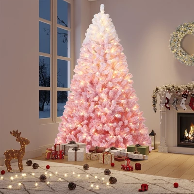 Prelit Pink Snow Flocked Christmas Tree, Warm LED Lights, Gradient Branches, Sturdy Metal Stand, Holiday Decor For Home Office Party 4 Prelit Pink Snow Flocked Christmas Tree, Warm LED Lights, Gradient Branches, Sturdy Metal Stand, Holiday Decor For Home Office Party - Image 2