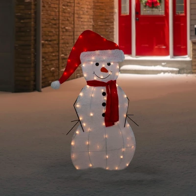 Northlight 42" Lighted 2D Chenille Snowman In Santa Hat Outdoor Christmas Decoration 3 Northlight 42" Lighted 2D Chenille Snowman In Santa Hat Outdoor Christmas Decoration