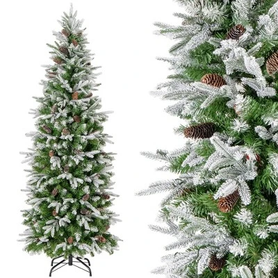 Costway 6/7.5/9 FT Flocked Christmas Tree With 671/913/1310 PE PVC Branch Tips 280/350/470 Warm White LED Lights 11 Costway 6/7.5/9 FT Flocked Christmas Tree With 671/913/1310 PE PVC Branch Tips 280/350/470 Warm White LED Lights - Image 9