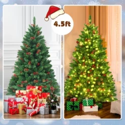 Costway 4.5Ft6.5Ft7.5Ft Pre-lit Hinged Christmas Tree W/ Pine Cones Red Berries And 300450450 LED Lights -Northlight Sale GUEST 7fc60133 2c16 42ce ad50 91f59bb2ac31