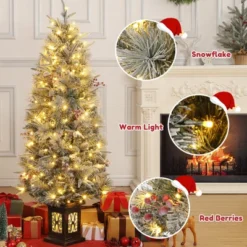 4.5ft Pre-Lit Snow Flocked Christmas Tree With 200 Warm Lights & 8 Modes, Faux Berries & Antique Urn Base For Home Office Decor -Northlight Sale GUEST 8168fcfe 12da 4d73 833f 4774ab5272c5