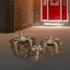 Northlight Lighted Rattan Gift Boxes With Burlap Bows Christmas Decorations - 9" - Set Of 3