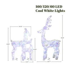 LuxenHome 3-Piece Multi-Color Snowflake Deer Family Outdoor Holiday Decoration With 340 Lights White, Multi