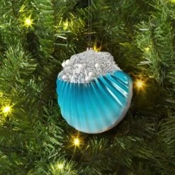 4.25" Christmas Plastic Scallop Ornament Aqua - Wondershop™