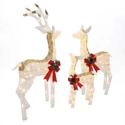 LuxenHome Lighted White & Gold Glitter Deer Family Set, Indoor/Outdoor Christmas Decoration White, Gold, Red, Green 8 LuxenHome Lighted White & Gold Glitter Deer Family Set, Indoor/Outdoor Christmas Decoration White, Gold, Red, Green - Image 6