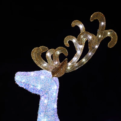 LuxenHome 2-Piece White Reindeer And Sleigh With Silver Bow And Ornaments Outdoor Holiday Decoration With Lights White, Multi, Silver, Brown 11 LuxenHome 2-Piece White Reindeer And Sleigh With Silver Bow And Ornaments Outdoor Holiday Decoration With Lights White, Multi, Silver, Brown - Image 9