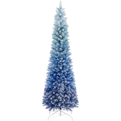 Costway 6/7 FT Blue Gradient Snow Flocked Artificial Christmas Tree With 435/725 Lush Branch Tips 13 Costway 6/7 FT Blue Gradient Snow Flocked Artificial Christmas Tree With 435/725 Lush Branch Tips - Image 11
