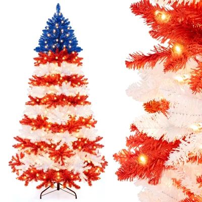 Costway 7.5 FT Patriotic Pre-Lit Artificial Christmas Tree With 1341 Branch Tips 480 Lights 3 Costway 7.5 FT Patriotic Pre-Lit Artificial Christmas Tree With 1341 Branch Tips 480 Lights