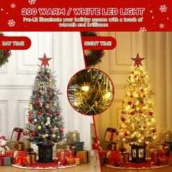 4.5ft Pre-Lit Snow Flocked Christmas Tree With 200 Warm Lights & 8 Modes, Faux Berries & Antique Urn Base For Home Office Decor -Northlight Sale GUEST 8c4f8b05 78d8 480d a035 c5641cd879e9