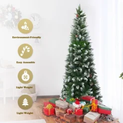 Costway 7.5ft Snow Flocked Pencil Christmas Tree Hinged Pine Cones -Northlight Sale GUEST 90207fa4 c54a 4bb8 9edc 325da16c5273