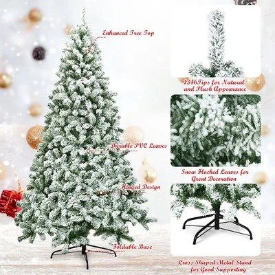 Costway 7.5FT Snow Flocked Artificial Christmas Tree Hinged W/1346 Tip And Foldable Base 9 Costway 7.5FT Snow Flocked Artificial Christmas Tree Hinged W/1346 Tip And Foldable Base - Image 7