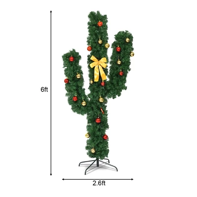 Costway 6Ft Pre-Lit Cactus Christmas Tree LED Lights Ball Ornaments 4 Costway 6Ft Pre-Lit Cactus Christmas Tree LED Lights Ball Ornaments - Image 2