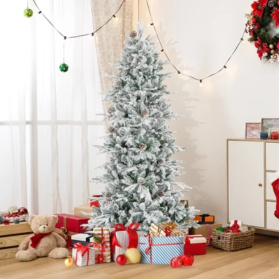 Costway 6 FT/7.5FT Pre-Lit Christmas Tree Snow Flocked Hinged With 715/1107 Branch Tips & 210/350 Lights 6 Costway 6 FT/7.5FT Pre-Lit Christmas Tree Snow Flocked Hinged With 715/1107 Branch Tips & 210/350 Lights - Image 4