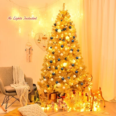 Costway 7.5Ft Hinged Unlit Artificial Tinsel Christmas Tree Holiday,Silver ,Gold 4 Costway 7.5Ft Hinged Unlit Artificial Tinsel Christmas Tree Holiday,Silver ,Gold - Image 2