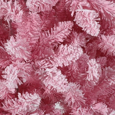 Prelit Pink Snow Flocked Christmas Tree, Warm LED Lights, Gradient Branches, Sturdy Metal Stand, Holiday Decor For Home Office Party 6 Prelit Pink Snow Flocked Christmas Tree, Warm LED Lights, Gradient Branches, Sturdy Metal Stand, Holiday Decor For Home Office Party - Image 4