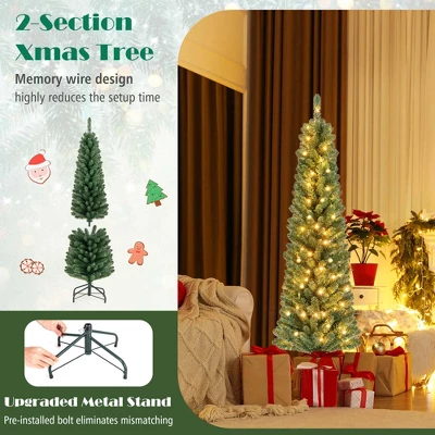 Costway 5/6/7/8 FT Pencil Christmas Tree With 295/392/523/671 Memory Wire Branch Tips 110/140/190/250 LED Lights For Home 9 Costway 5/6/7/8 FT Pencil Christmas Tree With 295/392/523/671 Memory Wire Branch Tips 110/140/190/250 LED Lights For Home - Image 7