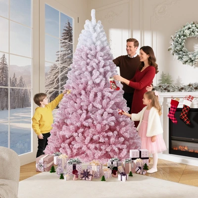 Prelit Pink Snow Flocked Christmas Tree, Warm LED Lights, Gradient Branches, Sturdy Metal Stand, Holiday Decor For Home Office Party 3 Prelit Pink Snow Flocked Christmas Tree, Warm LED Lights, Gradient Branches, Sturdy Metal Stand, Holiday Decor For Home Office Party