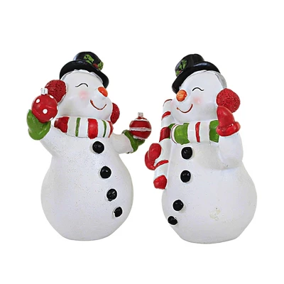 Transpac 6.25 In Happy Snowman Christmas Figurine Set , Christmas Decor Christmas Candy Cane Coal Buttons (2PC) 4 Transpac 6.25 In Happy Snowman Christmas Figurine Set , Christmas Decor Christmas Candy Cane Coal Buttons (2PC) - Image 2