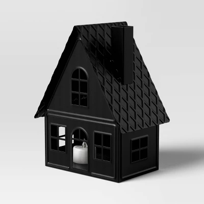 9" Lit Metal House Christmas Village Building - Wondershop™ Black: Battery-Powered Indoor Decorative Object 4 9" Lit Metal House Christmas Village Building - Wondershop™ Black: Battery-Powered Indoor Decorative Object - Image 2
