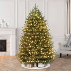 Puleo 6.5' Pre-Lit Canadian Balsam Fir Artificial Christmas Tree Warm White Lights: Hinged Branches, 2874 Tips