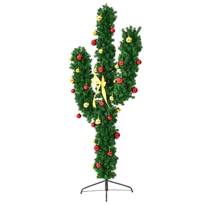 Costway 6Ft Pre-Lit Cactus Christmas Tree LED Lights Ball Ornaments 8 Costway 6Ft Pre-Lit Cactus Christmas Tree LED Lights Ball Ornaments - Image 6