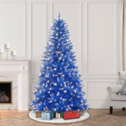 6.5ft Puleo Pre-Lit Blue Artificial Christmas Tree Clear Lights: Flame-Retardant, Hinged Branches, Easy Setup -Northlight Sale GUEST a72fe4e6 7d49 4c3f ac88 6cce065af3b9