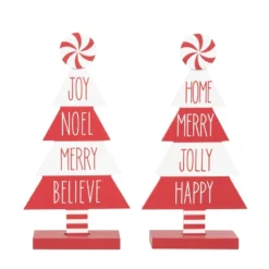 Transpac MDF Peppermint Tree Decor Set Of 2 Christmas Home Decorations For Festive Holiday Cheer