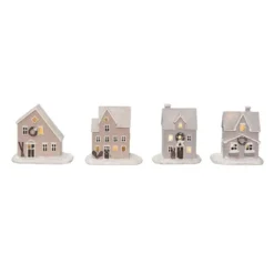 Transpac Light Up Resin Nordic Cabin Figurine Set Of 4 Christmas Home Decorations For Festive Decor