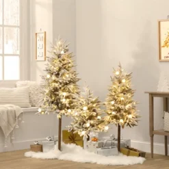 LuxenHome 3-Piece Pre-Lit Snowy Branches Artificial Christmas Tree Set With Metal Base Green -Northlight Sale GUEST abcd5f3d bee8 42eb adf9 af2a27d06c97